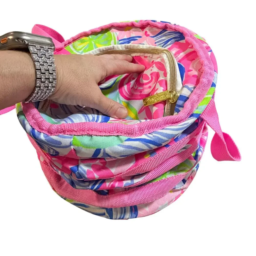 Lilly Pulitzer Insulated Beach Cooler bag in Aqua La Vista collapsible canvas